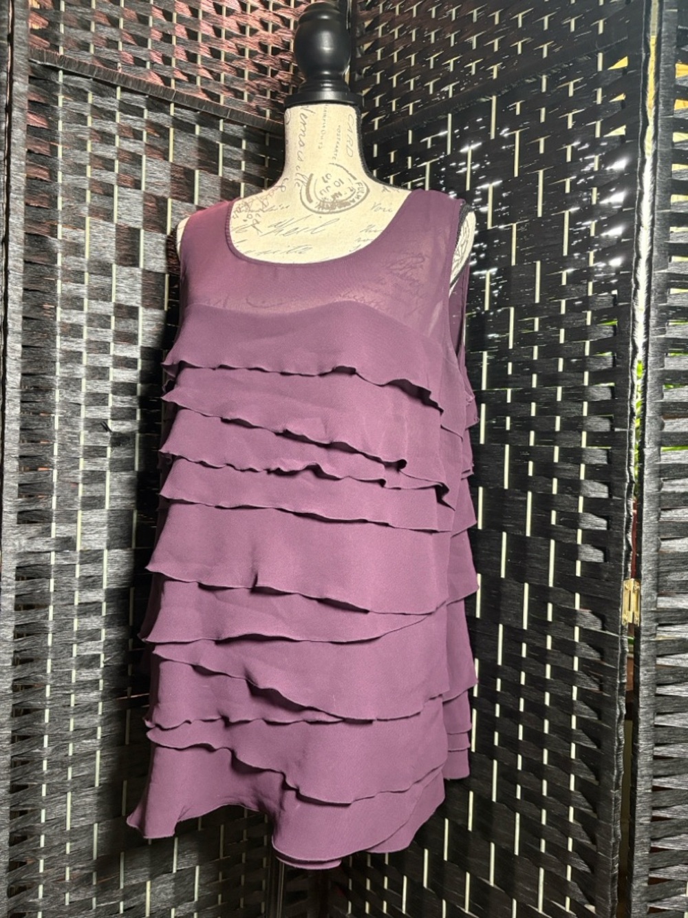 Fun Sleeveless Layered Ruffle Top in Plum XL/XG Nicole by Nicole Miller